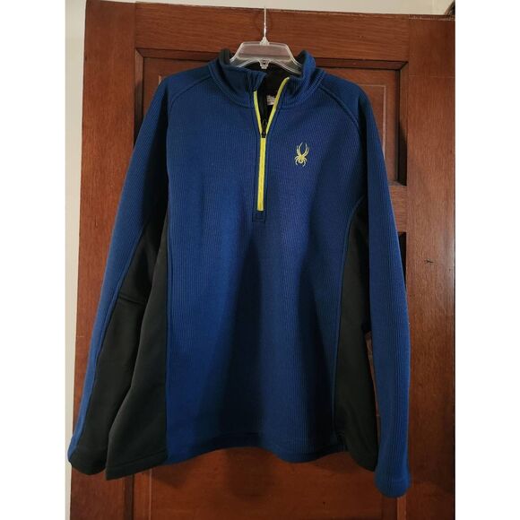 SPYDER Outbound Stryke 1/4 Zip Pullover Sweater Mens Size XXL Blue Lime - Picture 1 of 9